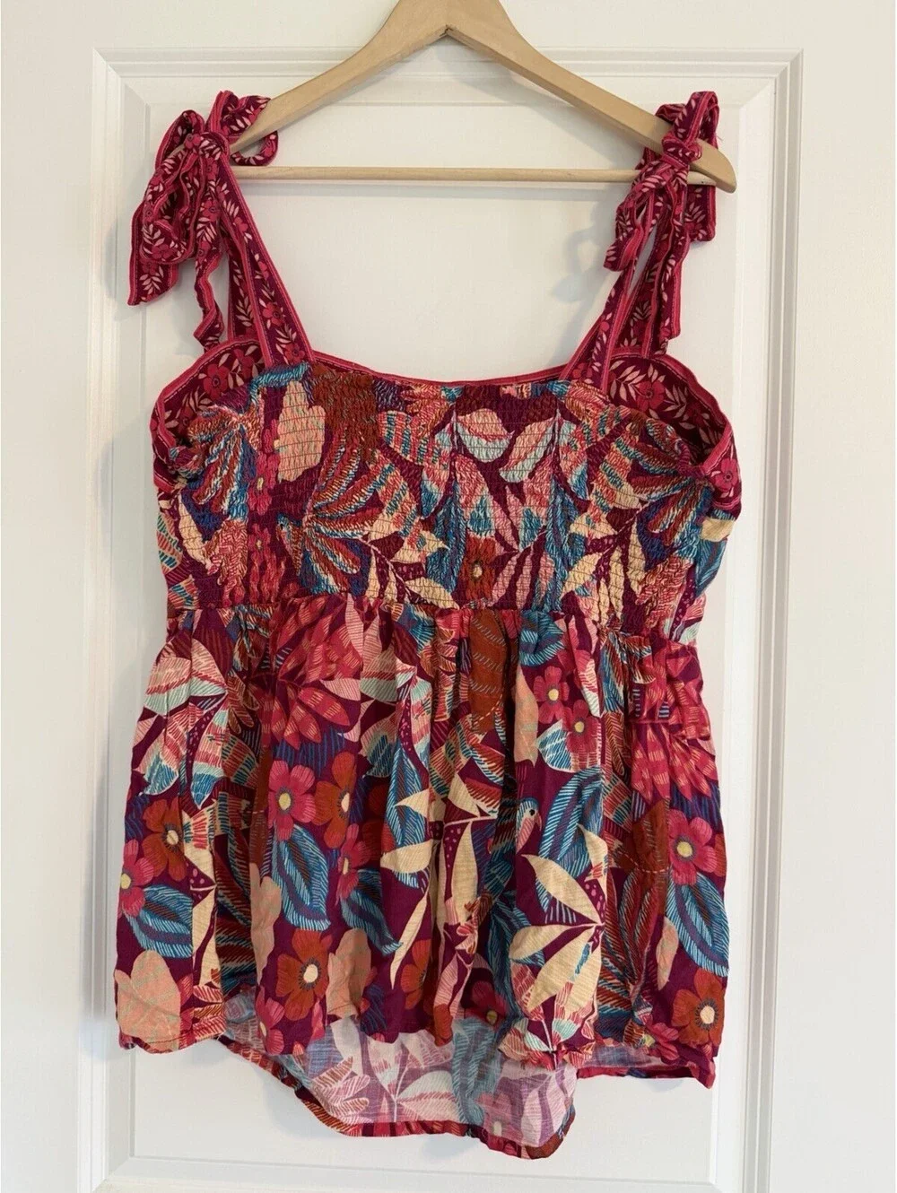 Tropical Pink Floral Birds Tie-Strap Babydoll Cami Top Plus Size XL City Chic
